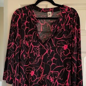 Sew In Love Black Top with Vibrant Pink Floral Pattern